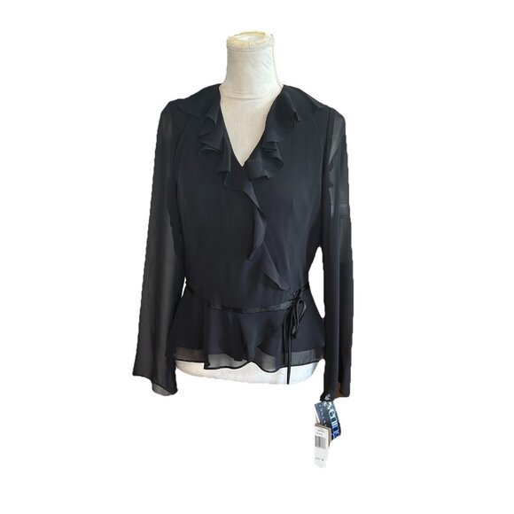 Vintage Patra Evening Ruffled Wrap Blouse Sheer Long Sleeves Size 12 NWT Goth - Picture 1 of 13